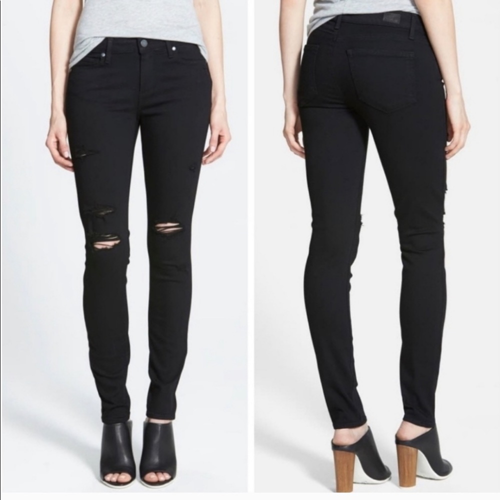 Paige Verdugo Black Distressed Skinny Jeans